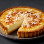Tarte à la crème pâtissière à la noix de coco dorée et fondante, servie fraîche