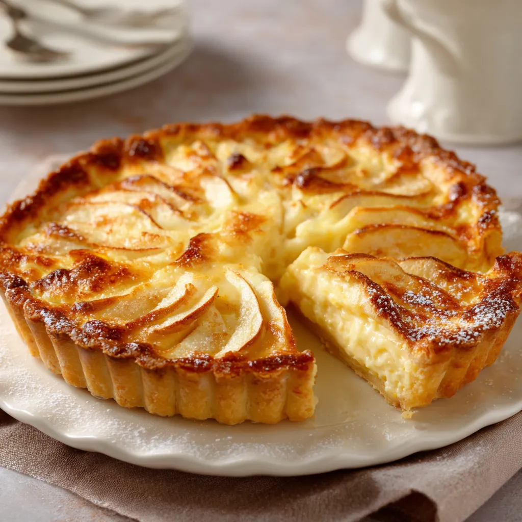 Tarte aux pommes façon quiche dorée sortie du four