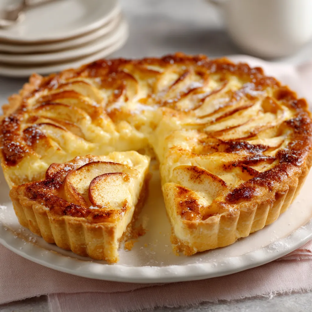 Tarte aux pommes façon quiche dorée sortie du four