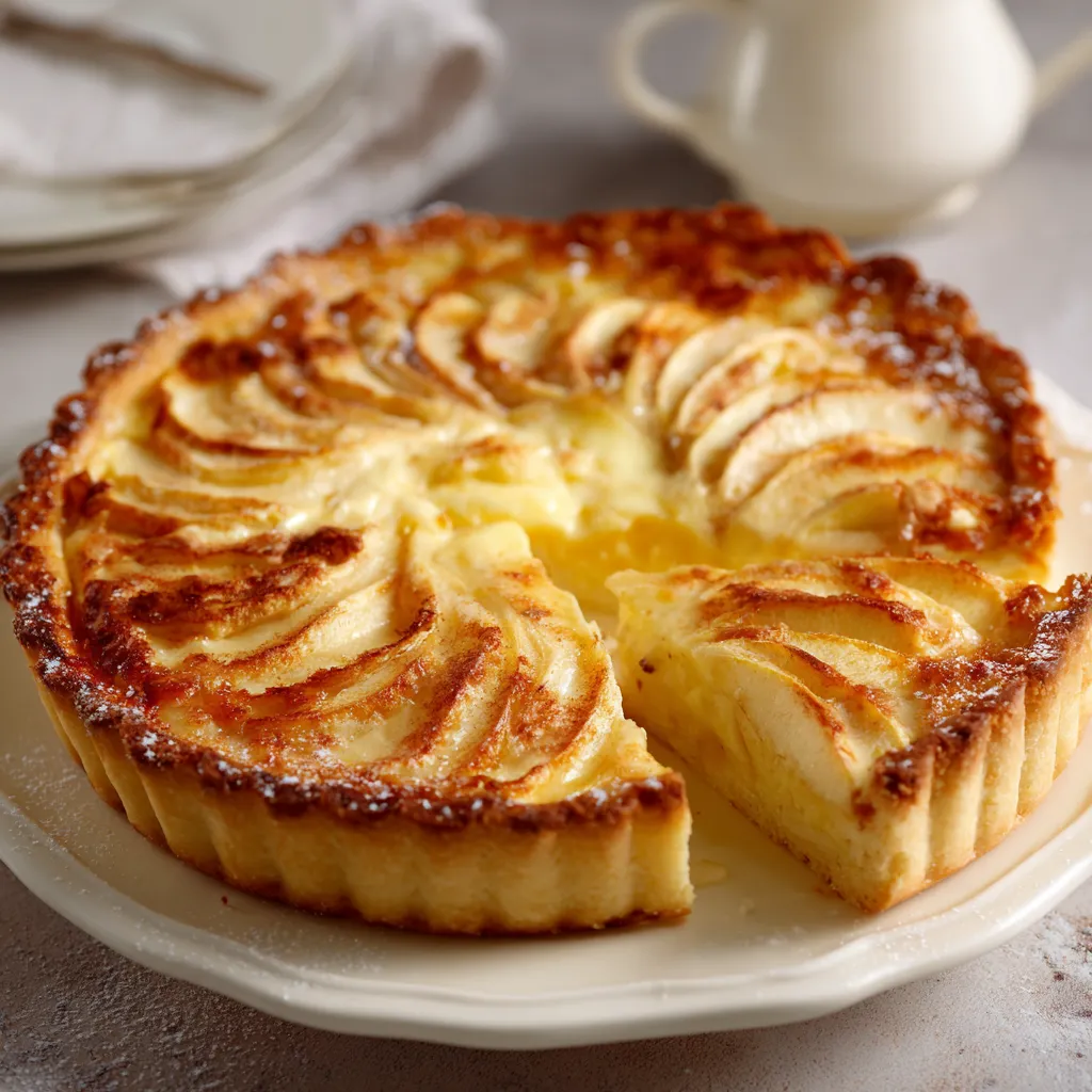 Tarte aux pommes façon quiche dorée sortie du four