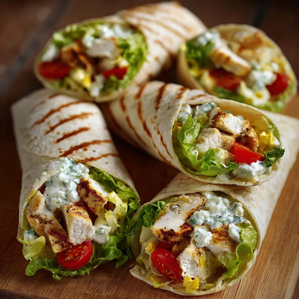 Wrap léger au poulet avec sauce fromage blanc et légumes frais