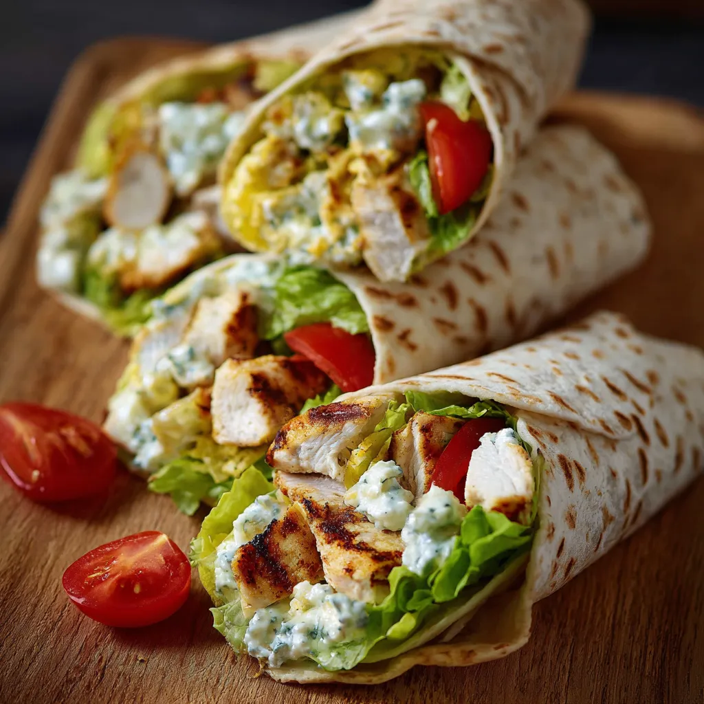 Wrap léger au poulet avec sauce fromage blanc et légumes frais