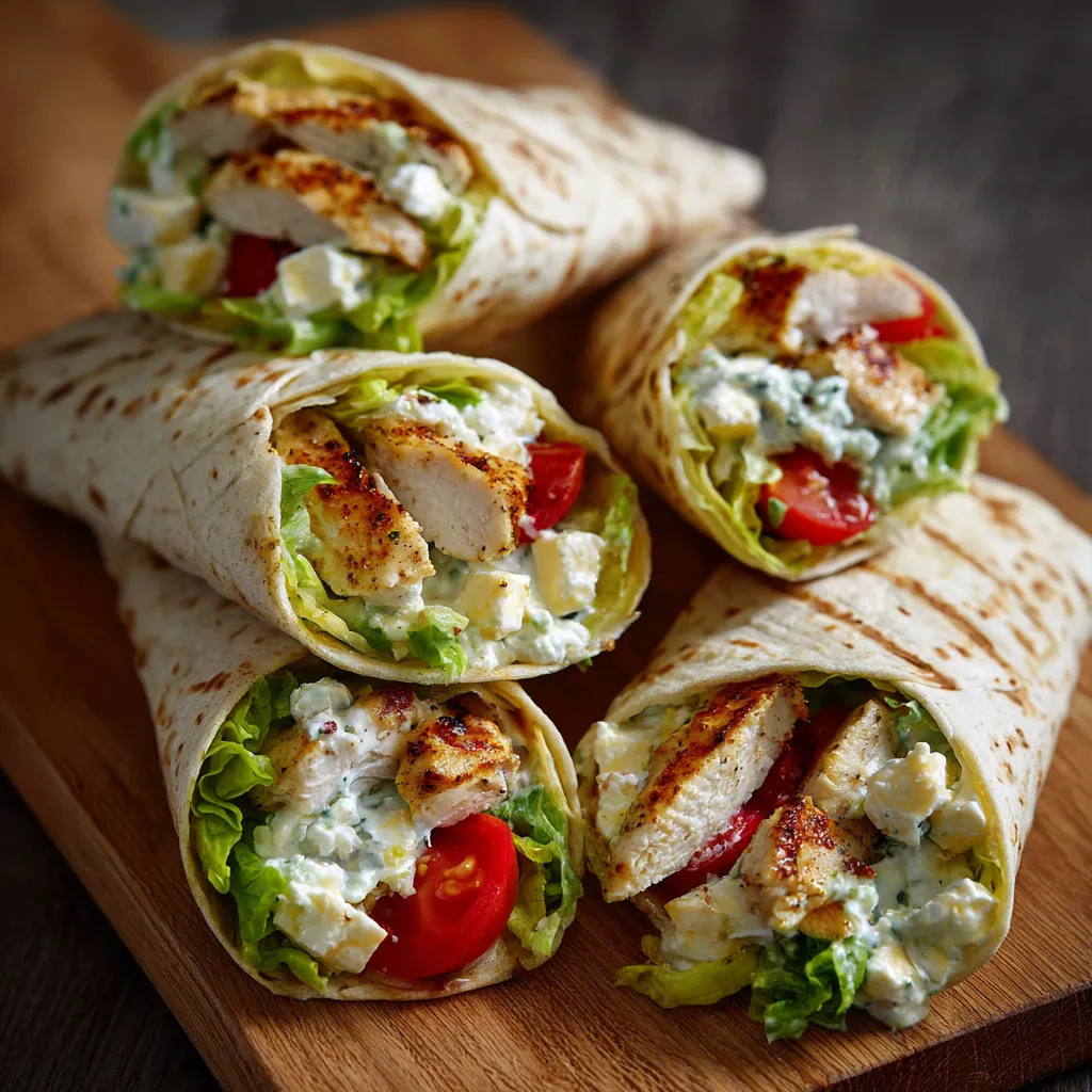 Wrap léger au poulet avec sauce fromage blanc et légumes frais