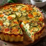 Tarte aux légumes maison dorée et colorée dans un moule à cake