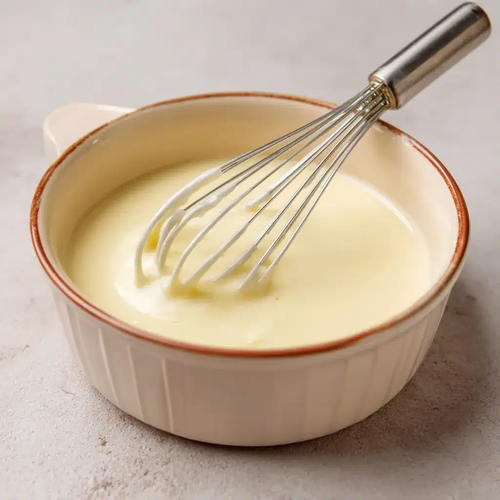 Bol de sauce béchamel maison onctueuse, prête en moins de 10 minutes.