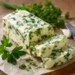 Beurre maison à l’ail et au persil roulé dans du papier cuisson