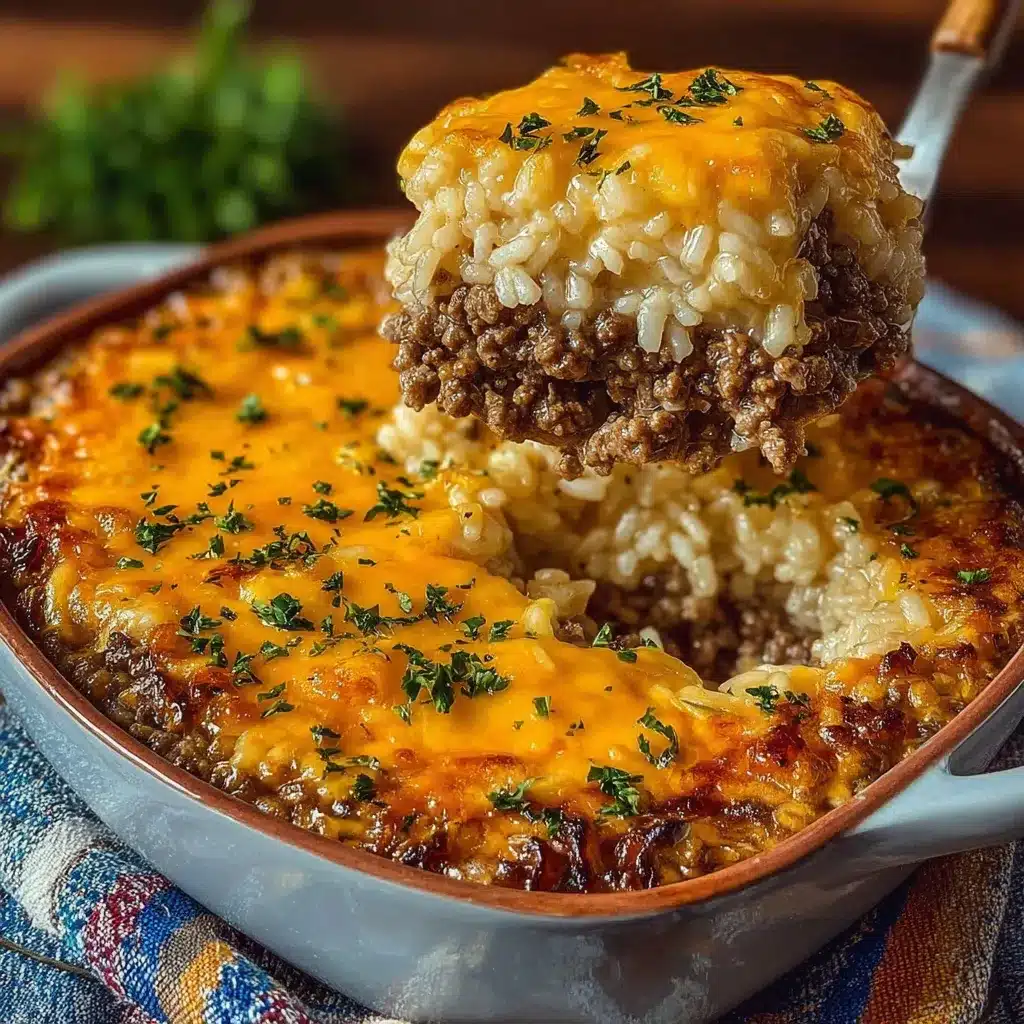 Plat gratiné de casserole de bœuf haché et riz au fromage doré au four