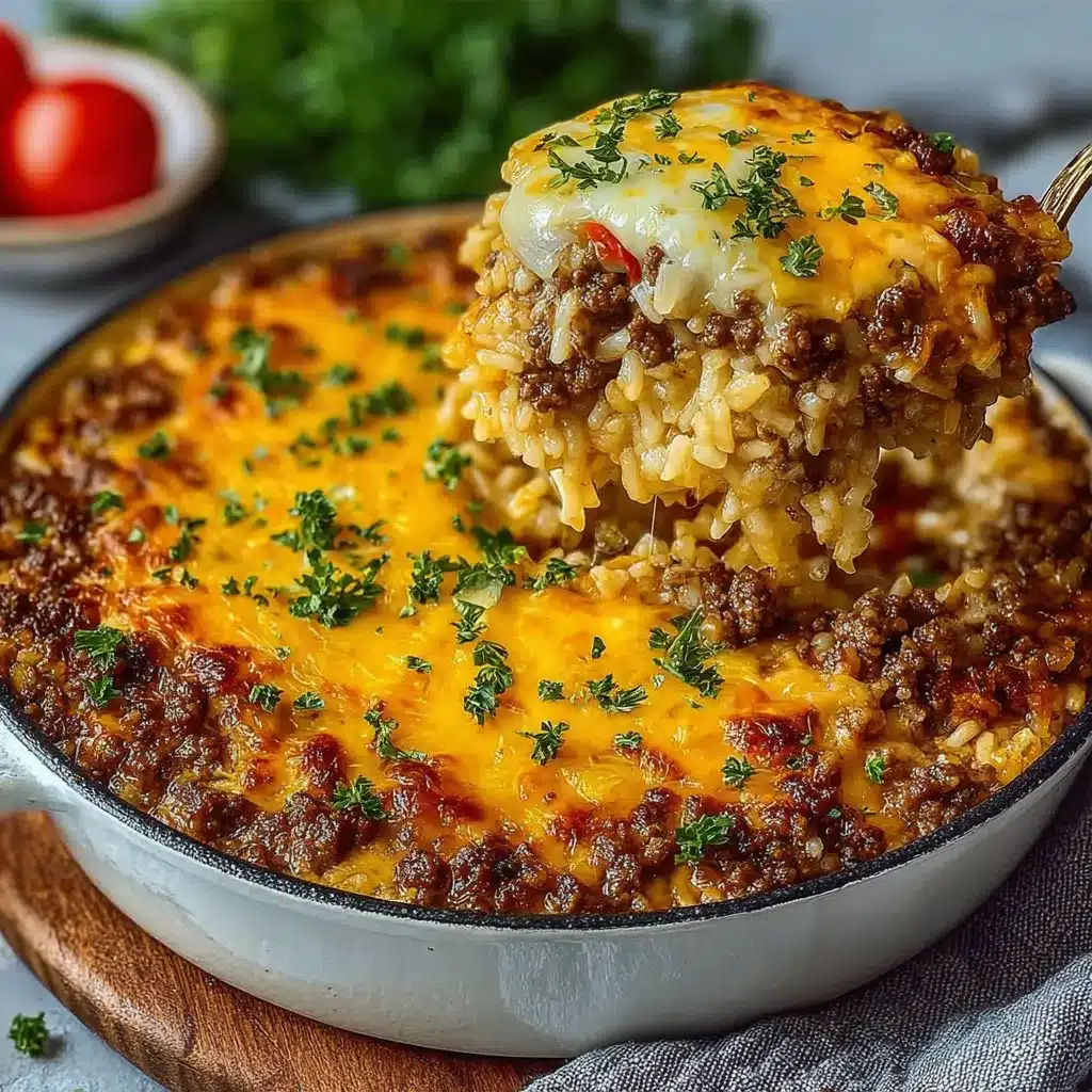 Plat gratiné de casserole de bœuf haché et riz au fromage doré au four