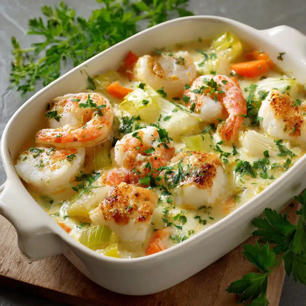 Cassolette de poissons maison, servie dans une cocotte, garnie de persil frais