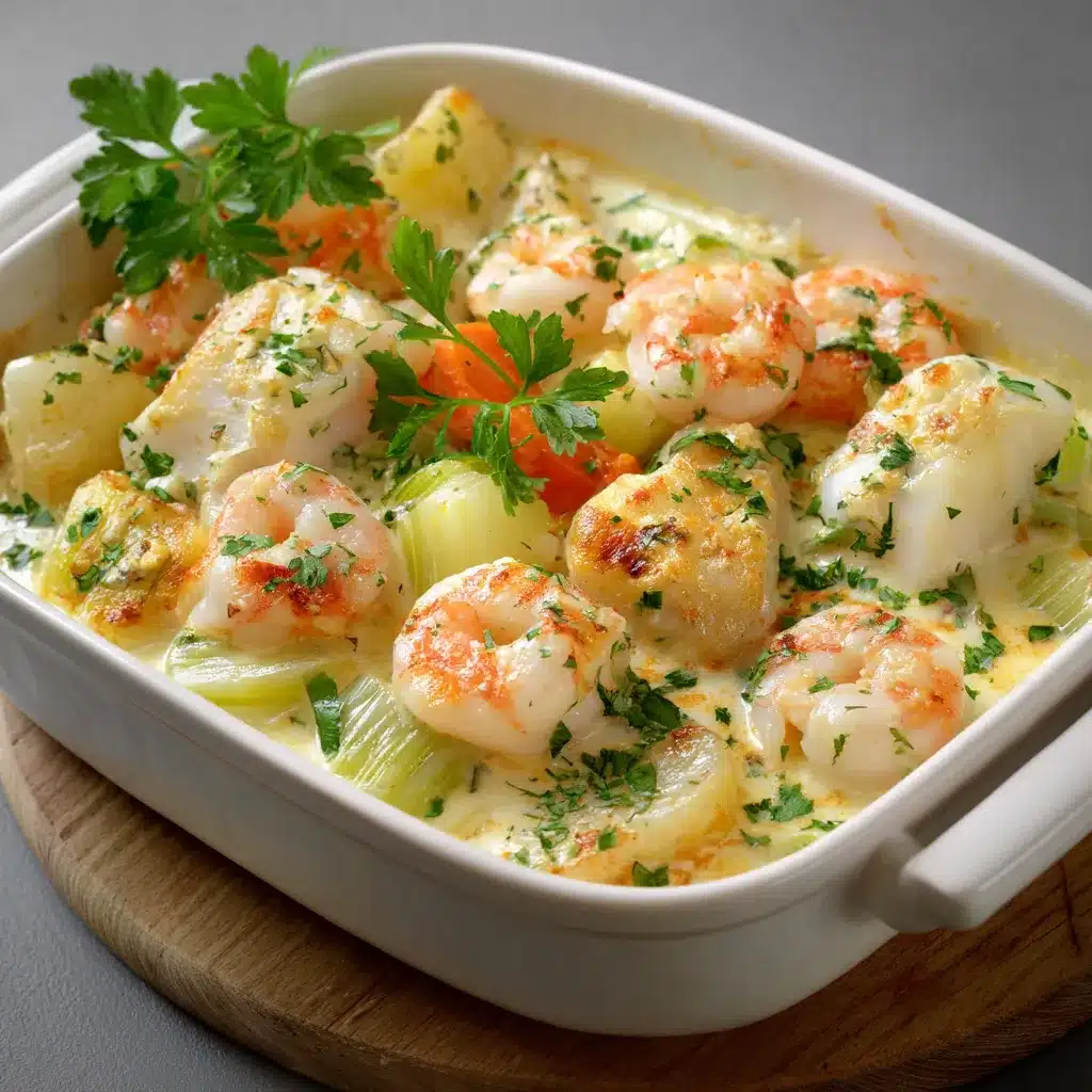 Cassolette de poissons maison, servie dans une cocotte, garnie de persil frais