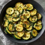Courgettes dorées à la poêle avec herbes fraîches et oignons émincés