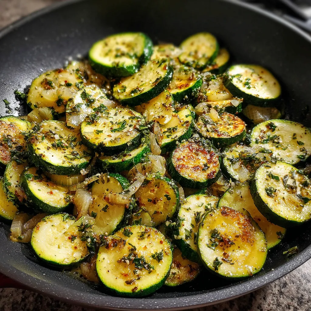 Courgettes dorées à la poêle avec herbes fraîches et oignons émincés