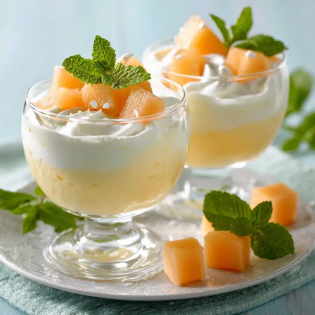 Verrines de crème froide au melon décorées de menthe fraîche