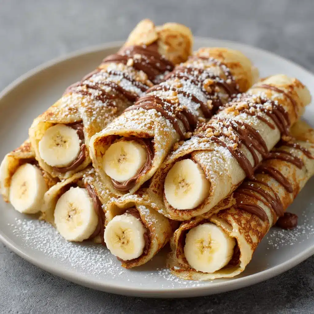 Crêpes roulées au Nutella et rondelles de banane servies en bouchées façon makis