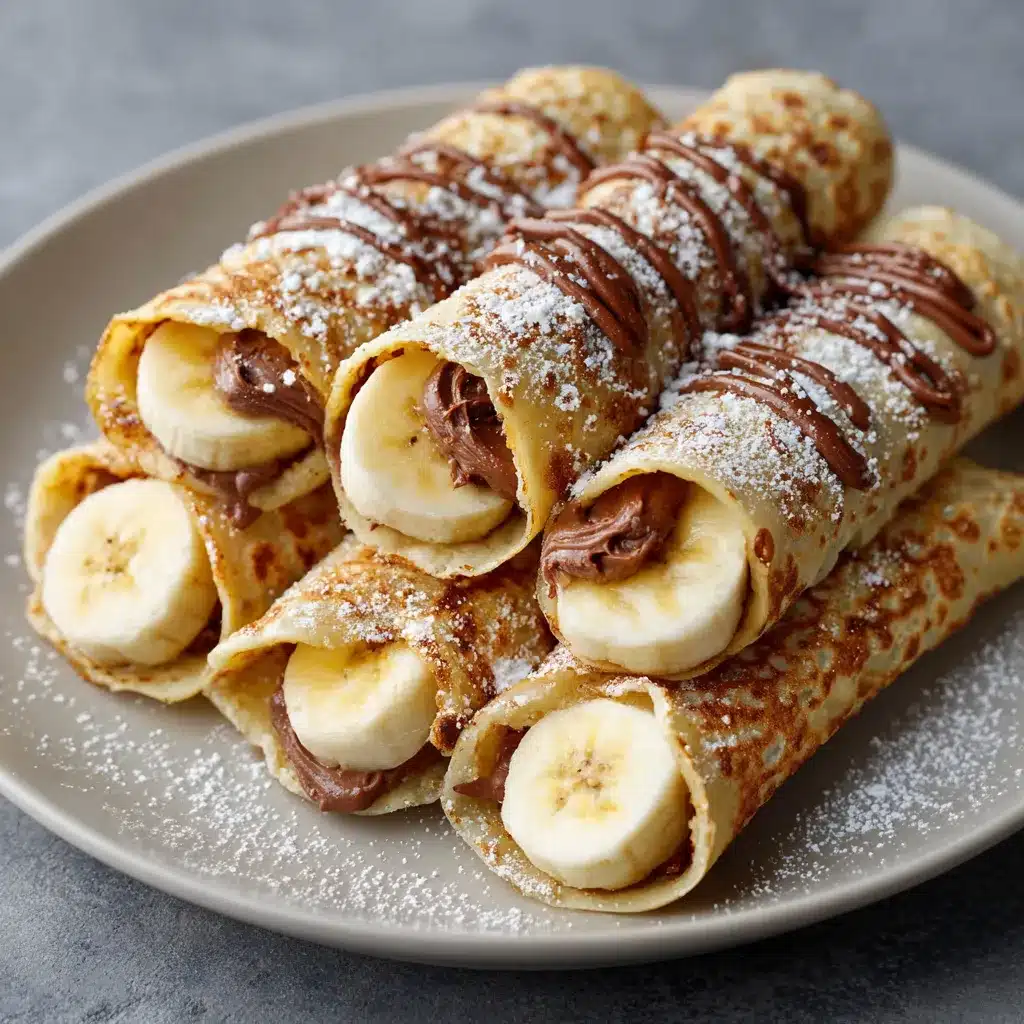 Crêpes roulées au Nutella et rondelles de banane servies en bouchées façon makis