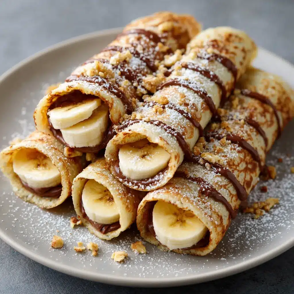 Crêpes roulées au Nutella et rondelles de banane servies en bouchées façon makis
