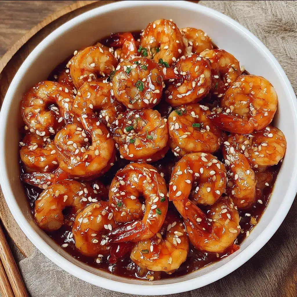 Crevettes nappées de sauce au miel dans une poêle chaude, prêtes à être servies