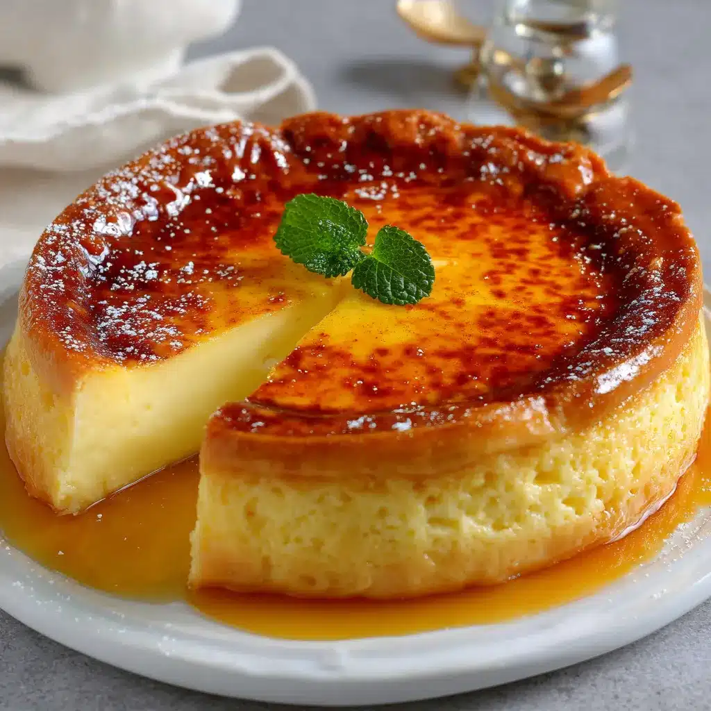 Flan pâtissier maison crémeux et doré sur pâte feuilletée dans un moule rond
