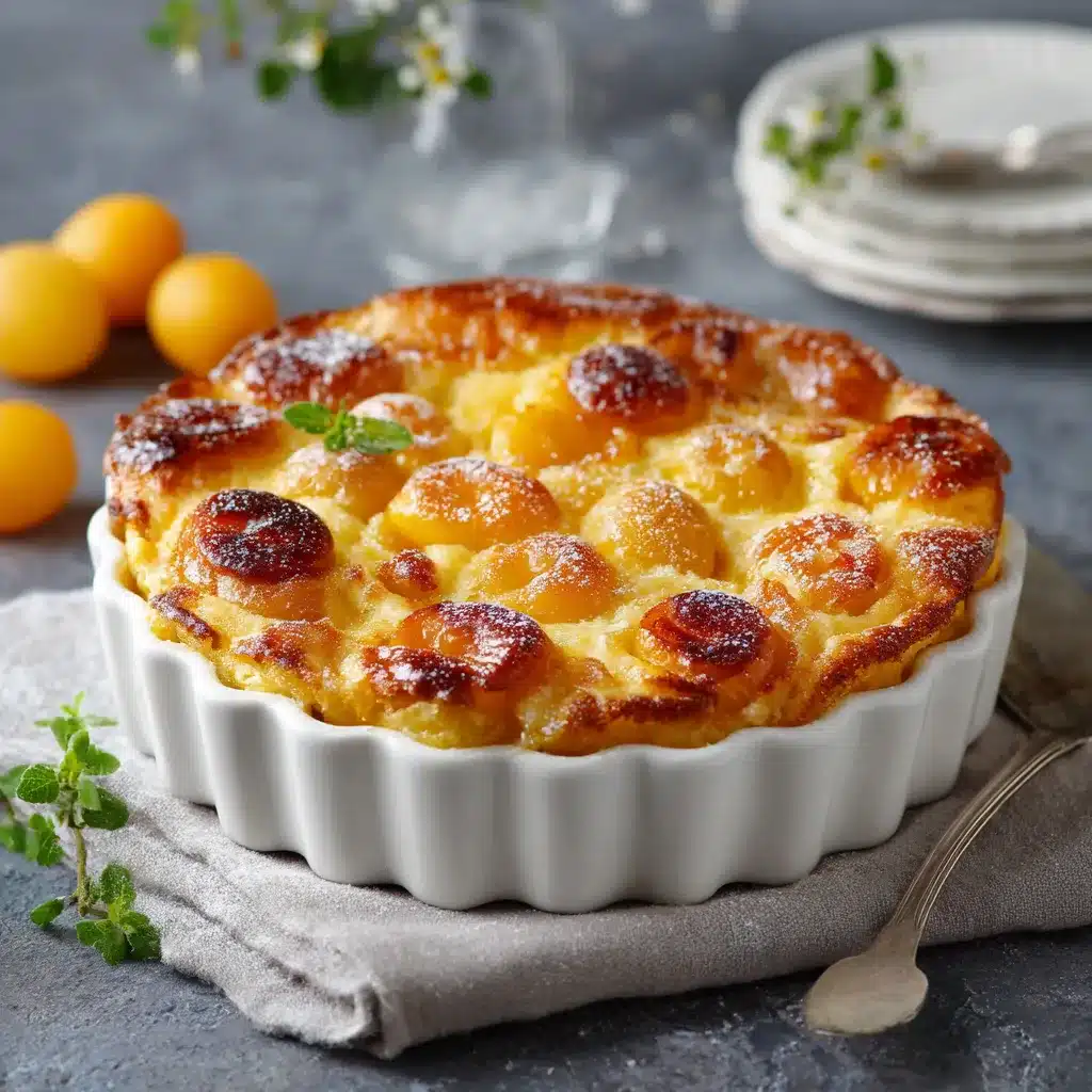 Flognarde aux mirabelles maison dans un plat à gratin doré au four