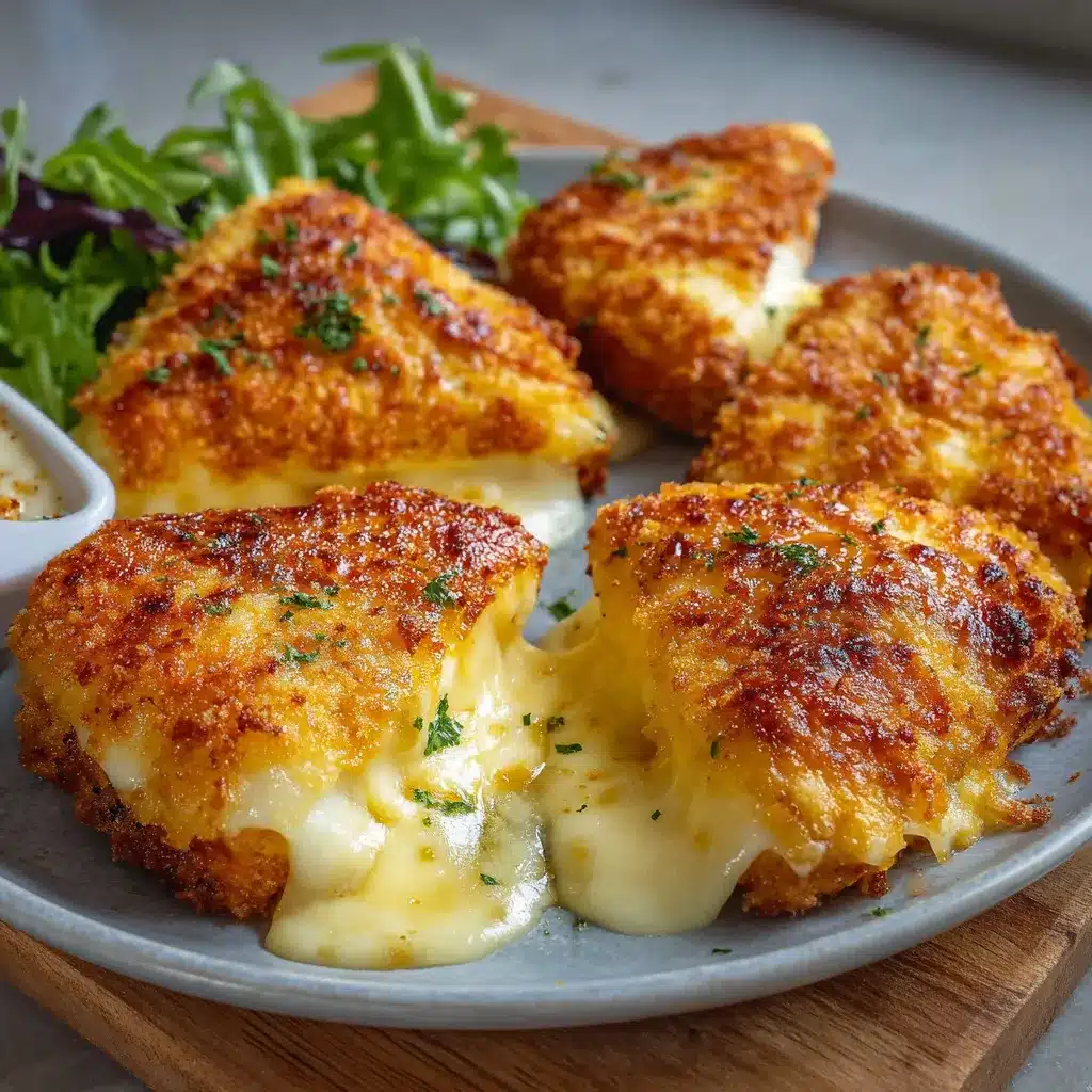 Fromage fondu croustillant doré servi chaud, croquant à l’extérieur, fondant à l’intérieur