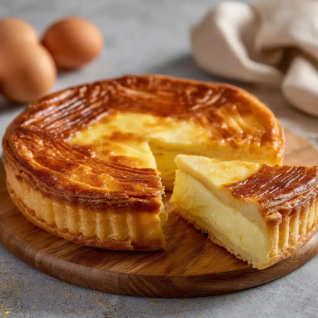 Gâteau Basque traditionnel avec crème pâtissière maison, doré et croustillant.