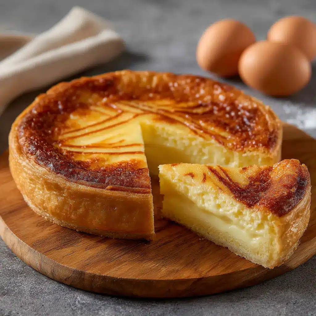 Gâteau Basque traditionnel avec crème pâtissière maison, doré et croustillant.
