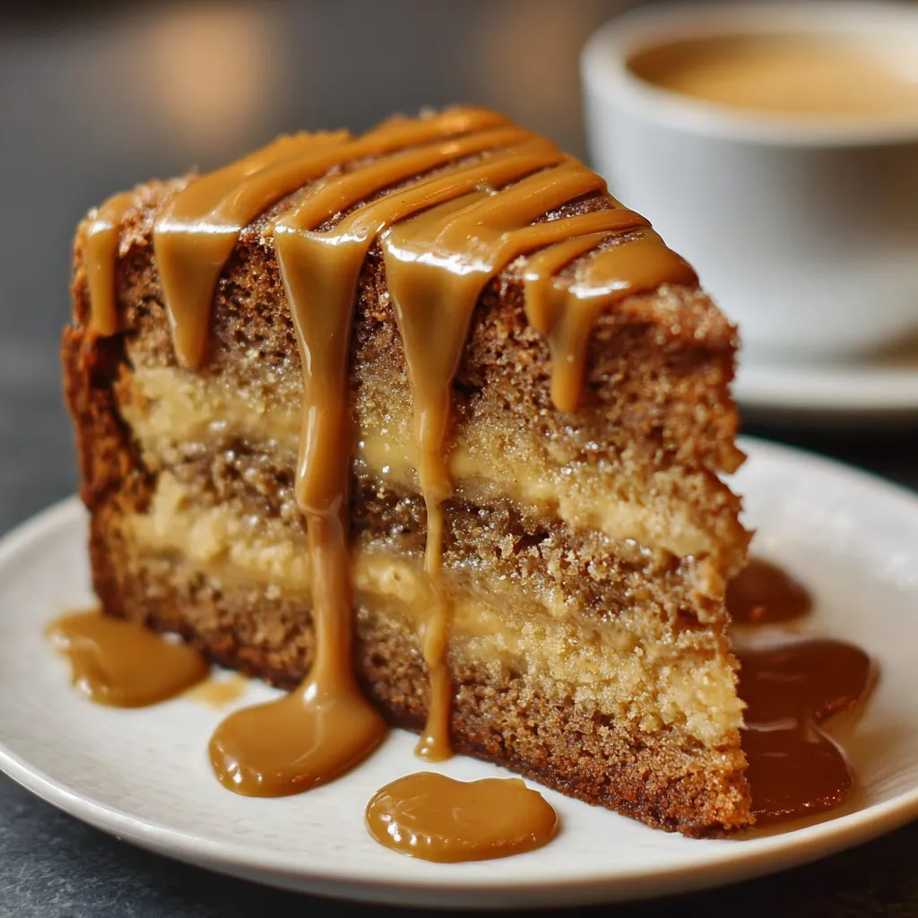 Gâteau café caramel fondant avec cœur coulant, présenté sur une assiette rustique