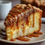 Gâteau café caramel fondant avec cœur coulant, présenté sur une assiette rustique