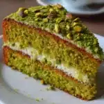 Gâteau à la pistache maison moelleux avec éclats de pistaches sur le dessus