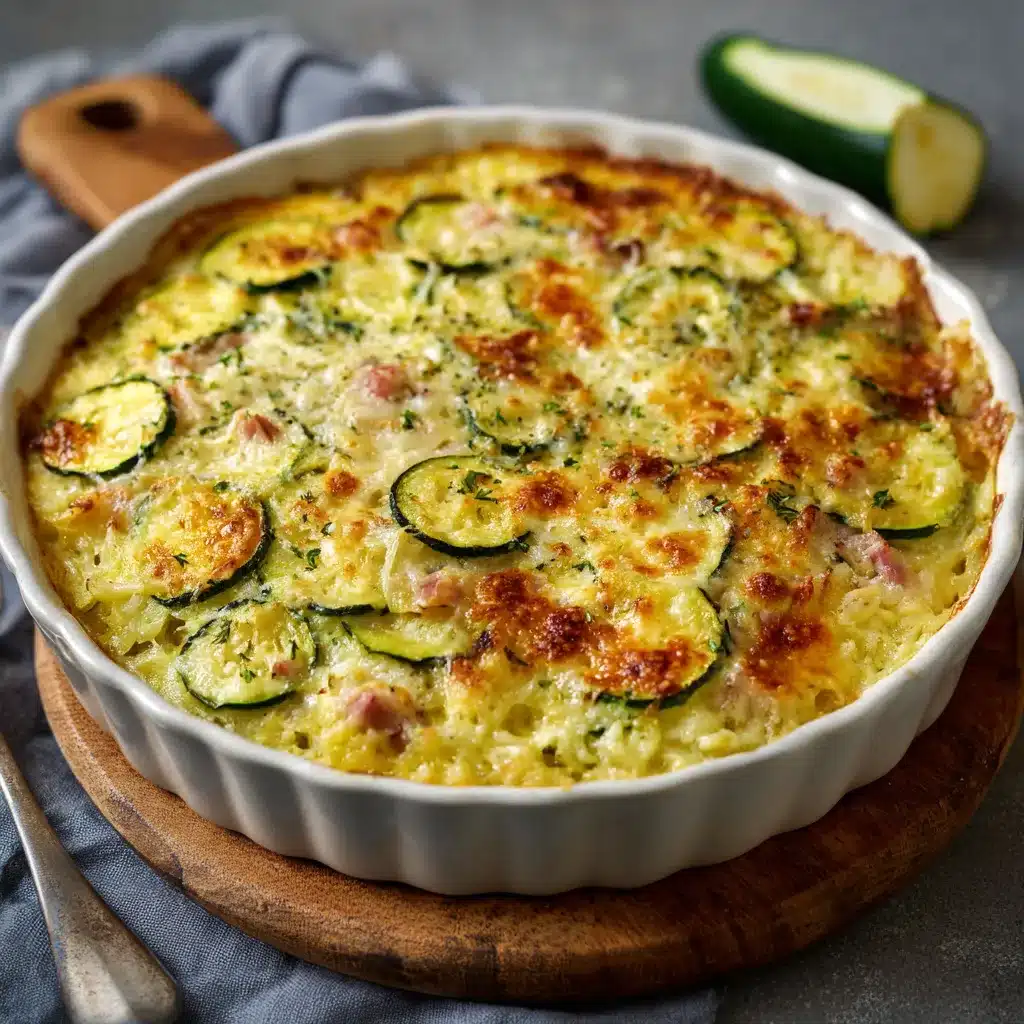 Gratin de courgettes, poulet et riz doré et croustillant dans un plat familial