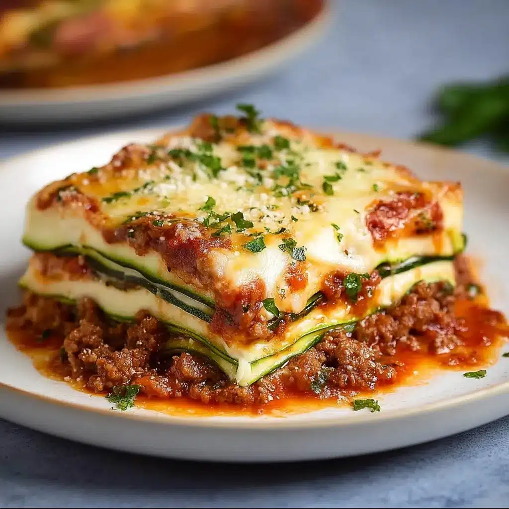 Gratin de courgettes léger façon lasagnes dans un plat en céramique gratiné au fromage