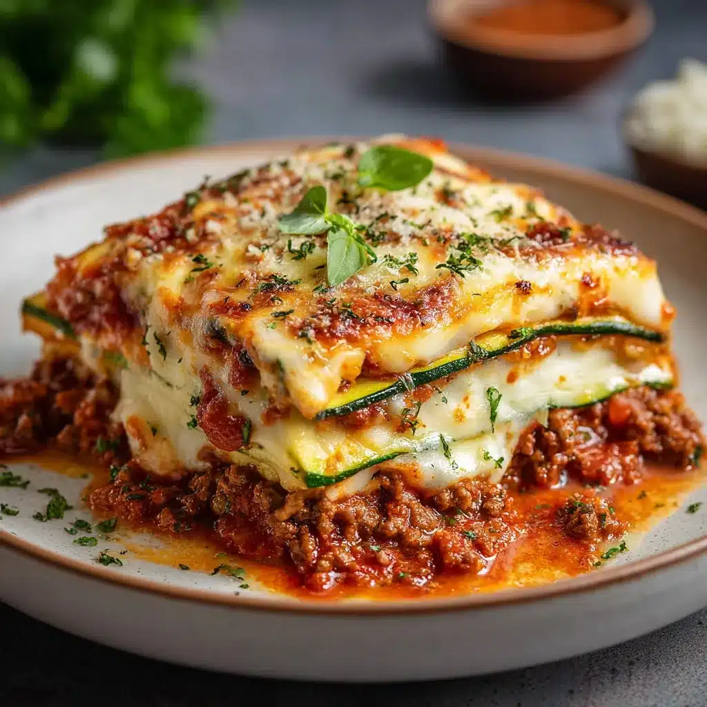 Gratin de courgettes léger façon lasagnes dans un plat en céramique gratiné au fromage