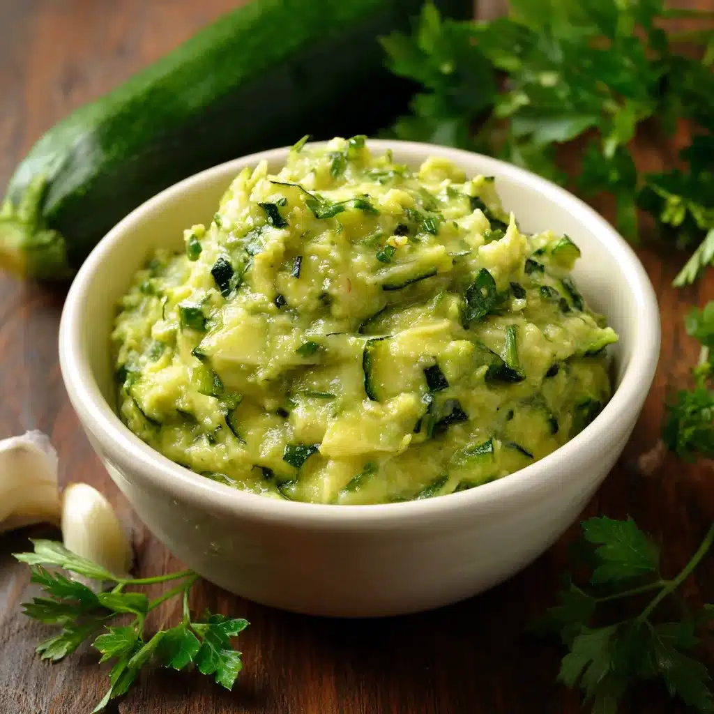 Guacamole léger à la courgette dans un bol avec crudités
