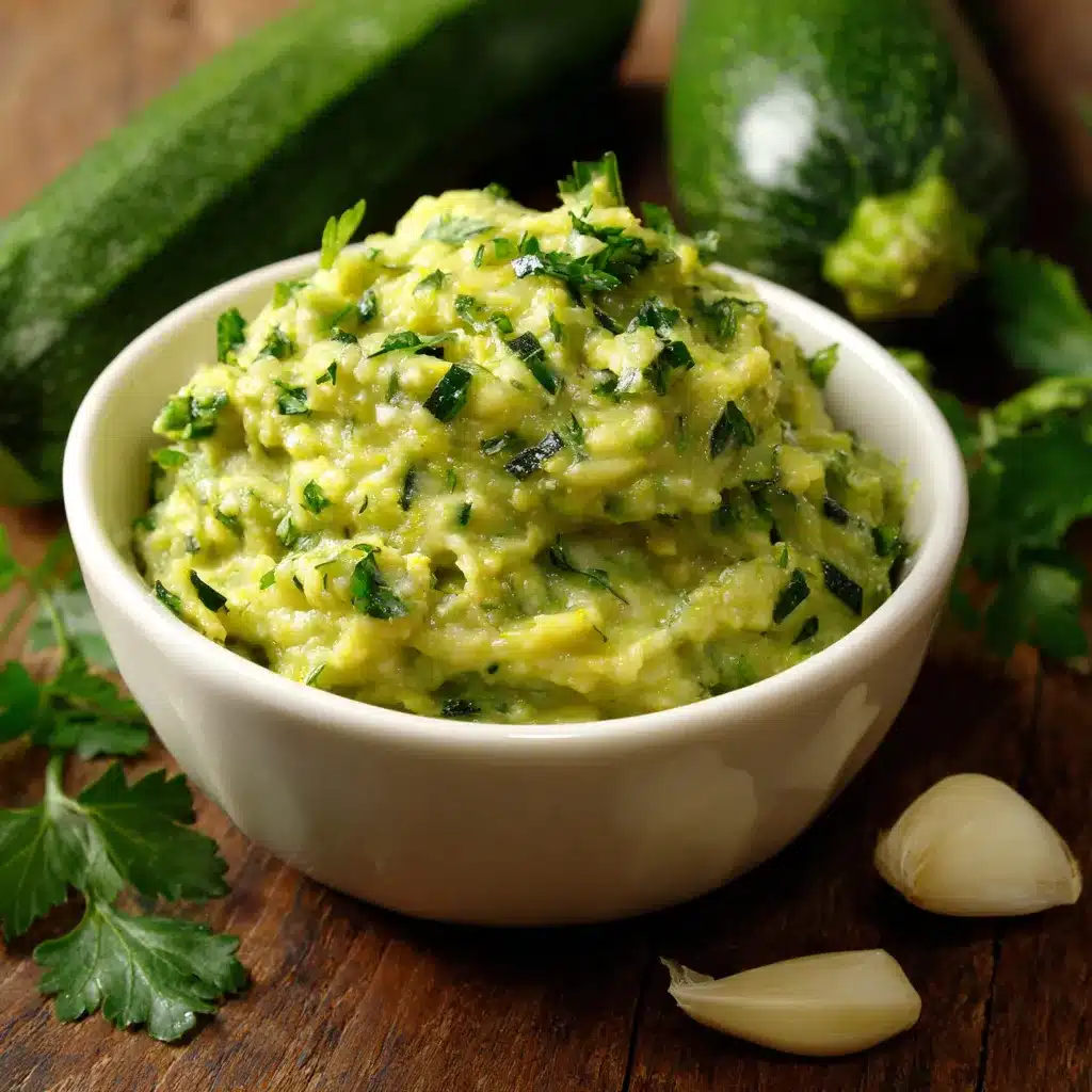 Guacamole léger à la courgette dans un bol avec crudités