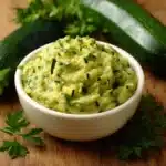 Guacamole léger à la courgette dans un bol avec crudités