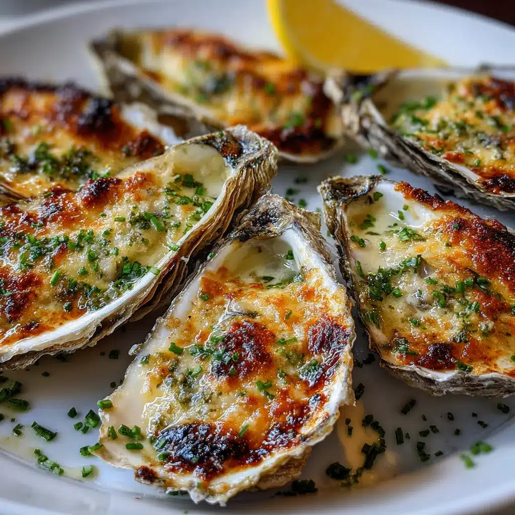 Huîtres gratinées au four avec parmesan et ail servies dans leurs coquilles