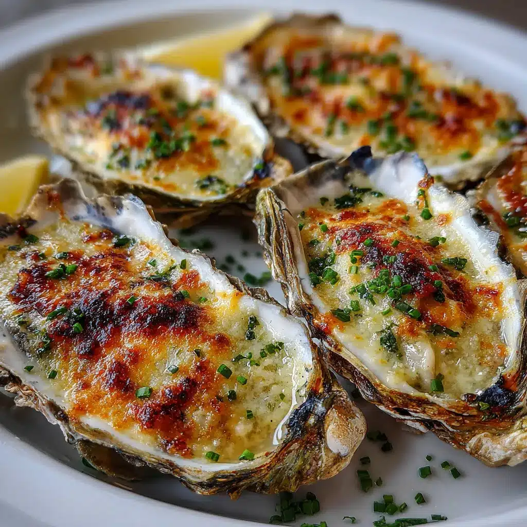 Huîtres gratinées au four avec parmesan et ail servies dans leurs coquilles