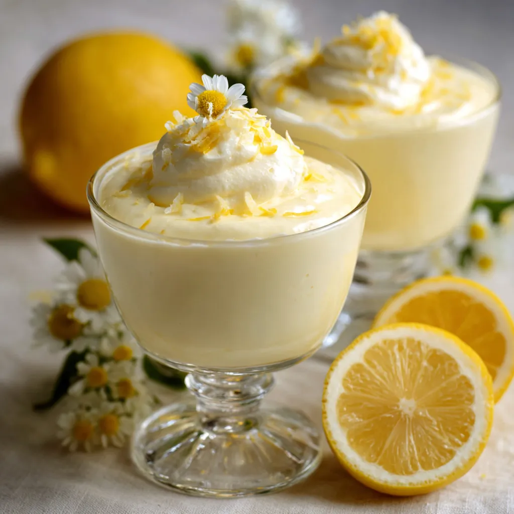 Mousse au citron légère servie dans une verrine avec zeste de citron