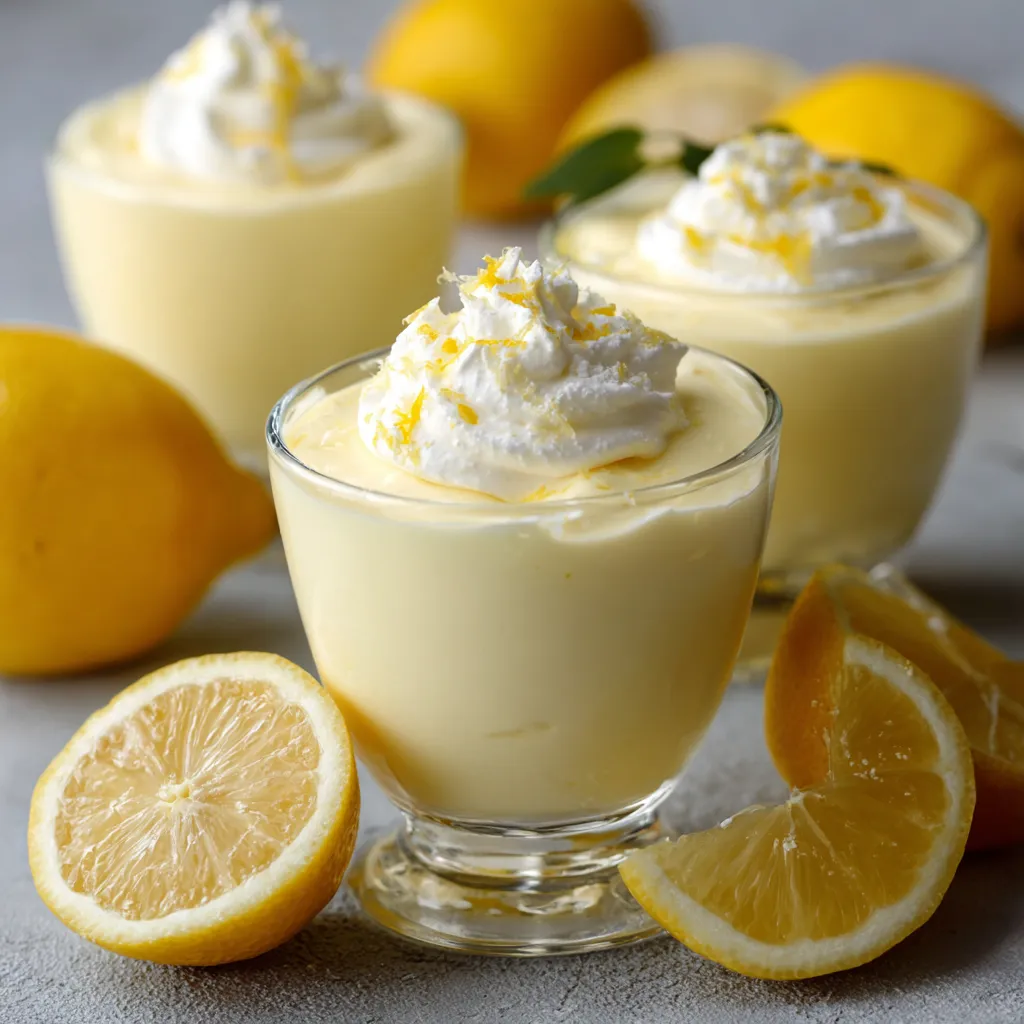 Mousse au citron légère servie dans une verrine avec zeste de citron