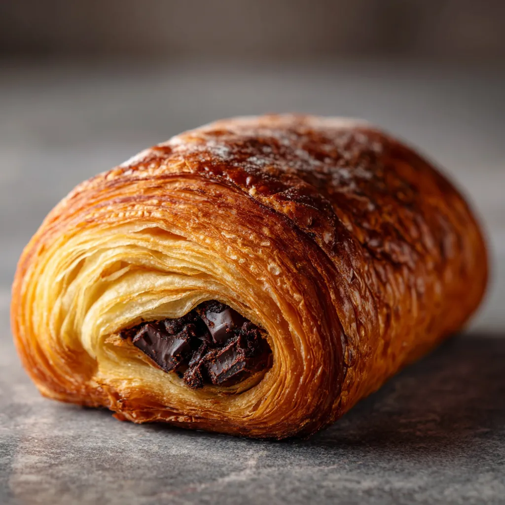 Pain au chocolat maison croustillant et doré sur une grille de refroidissement