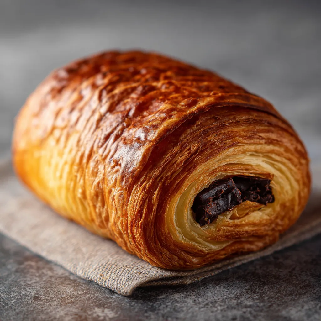 Pain au chocolat maison croustillant et doré sur une grille de refroidissement