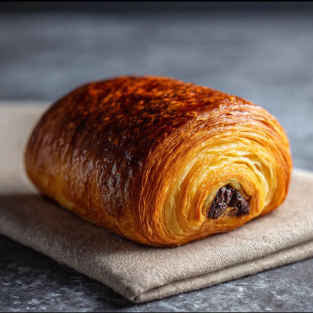 Pain au chocolat maison croustillant et doré sur une grille de refroidissement