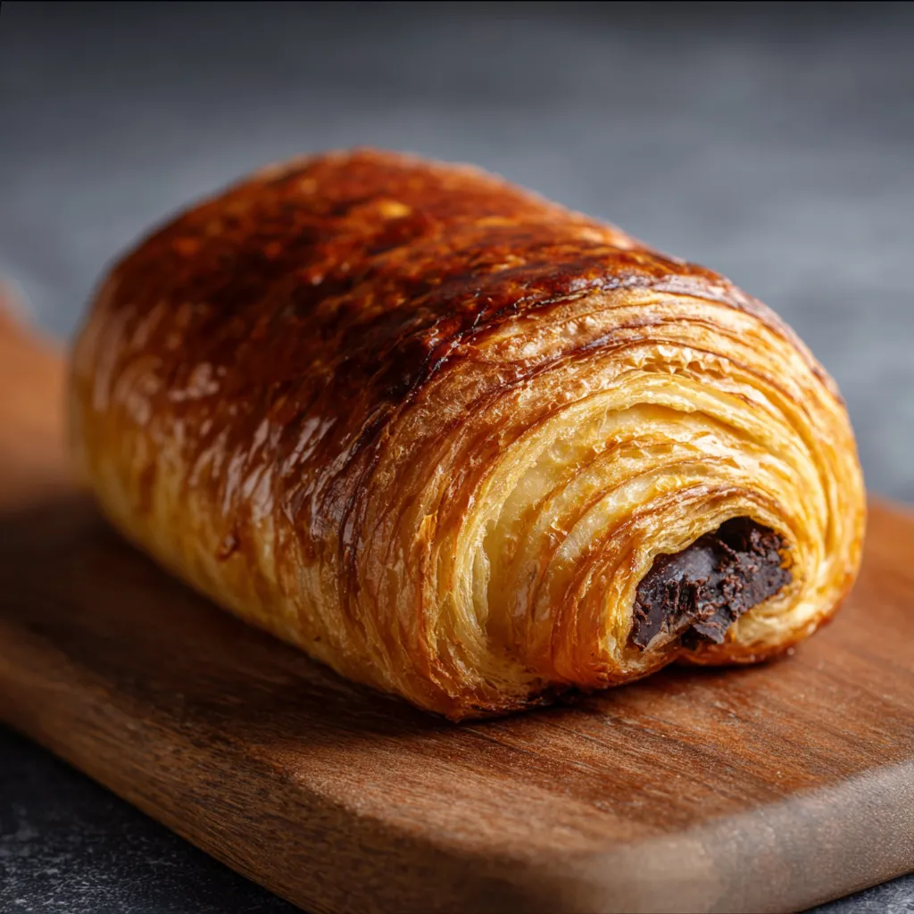 Pain au chocolat maison croustillant et doré sur une grille de refroidissement