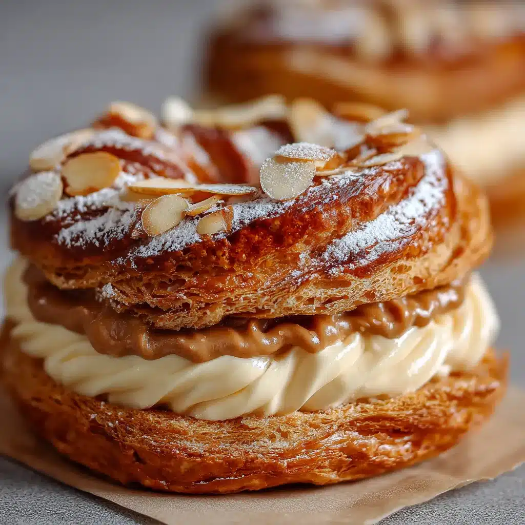 Paris-Brest maison garni de crème pralinée sur une assiette
