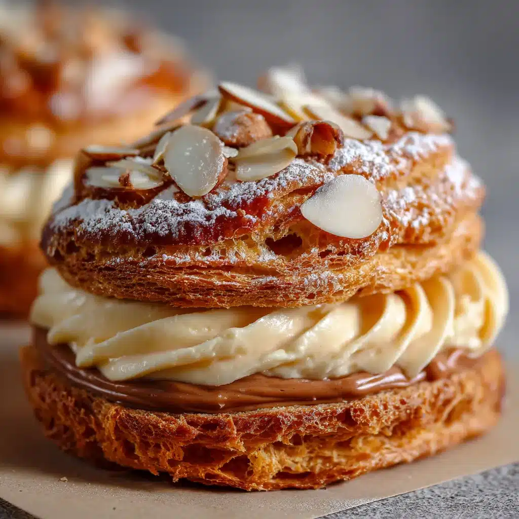Paris-Brest maison garni de crème pralinée sur une assiette