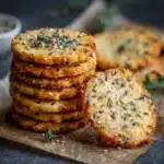 Sablés maison au comté, graines de sésame et herbes de Provence sur une plaque de cuisson