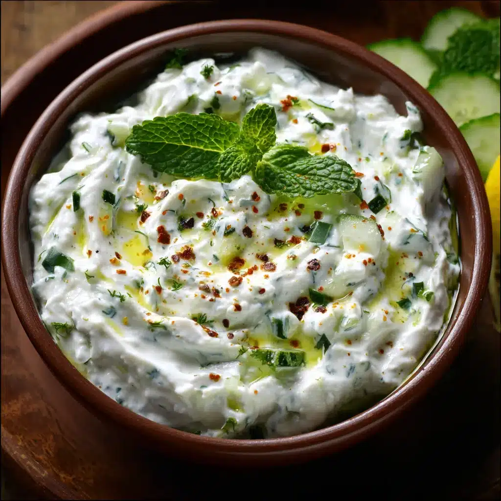 Sauce tzatziki grecque maison servie dans un bol blanc avec menthe fraîche