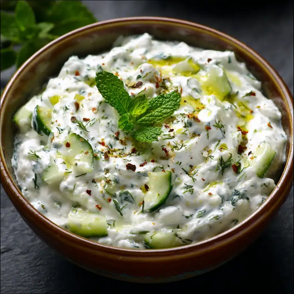 Sauce tzatziki grecque maison servie dans un bol blanc avec menthe fraîche