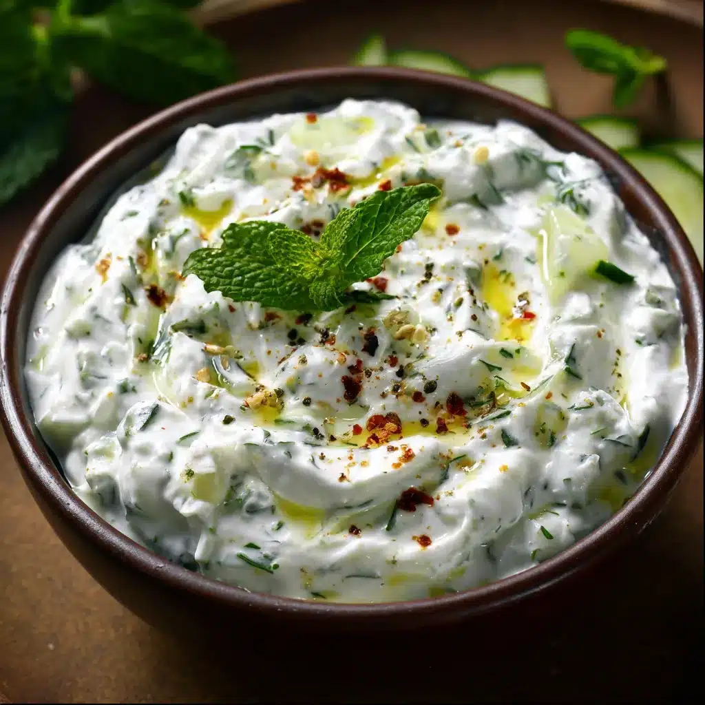 Sauce tzatziki grecque maison servie dans un bol blanc avec menthe fraîche