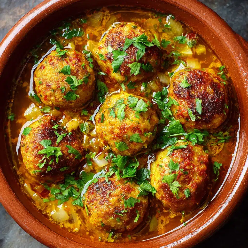 Tajine de kefta marocain avec boulettes de viande mijotées et œufs pochés dans une sauce tomate épicée